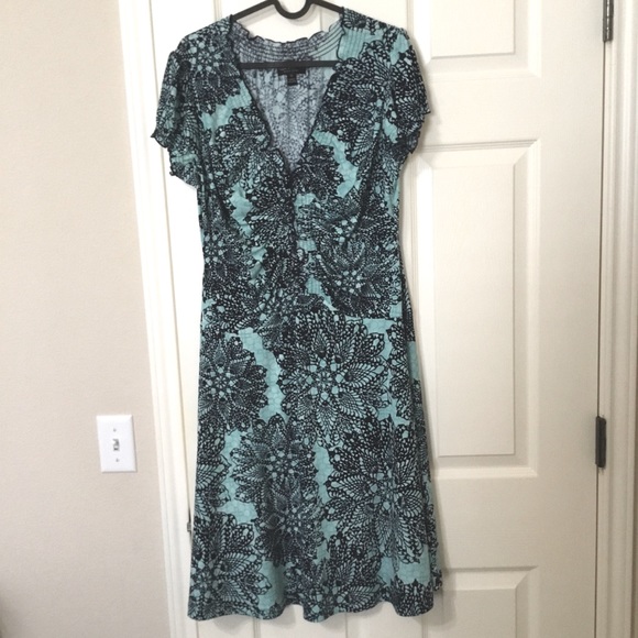 connected apparel Dresses & Skirts - Teal Green Blue Women's Short Cup Sleeve V-Neck Ruched Front Fit and Flare Dress